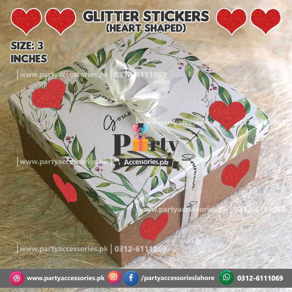 Heart shape Red Glitter stickers for gifts or envelopes decoration Valentine's Day
