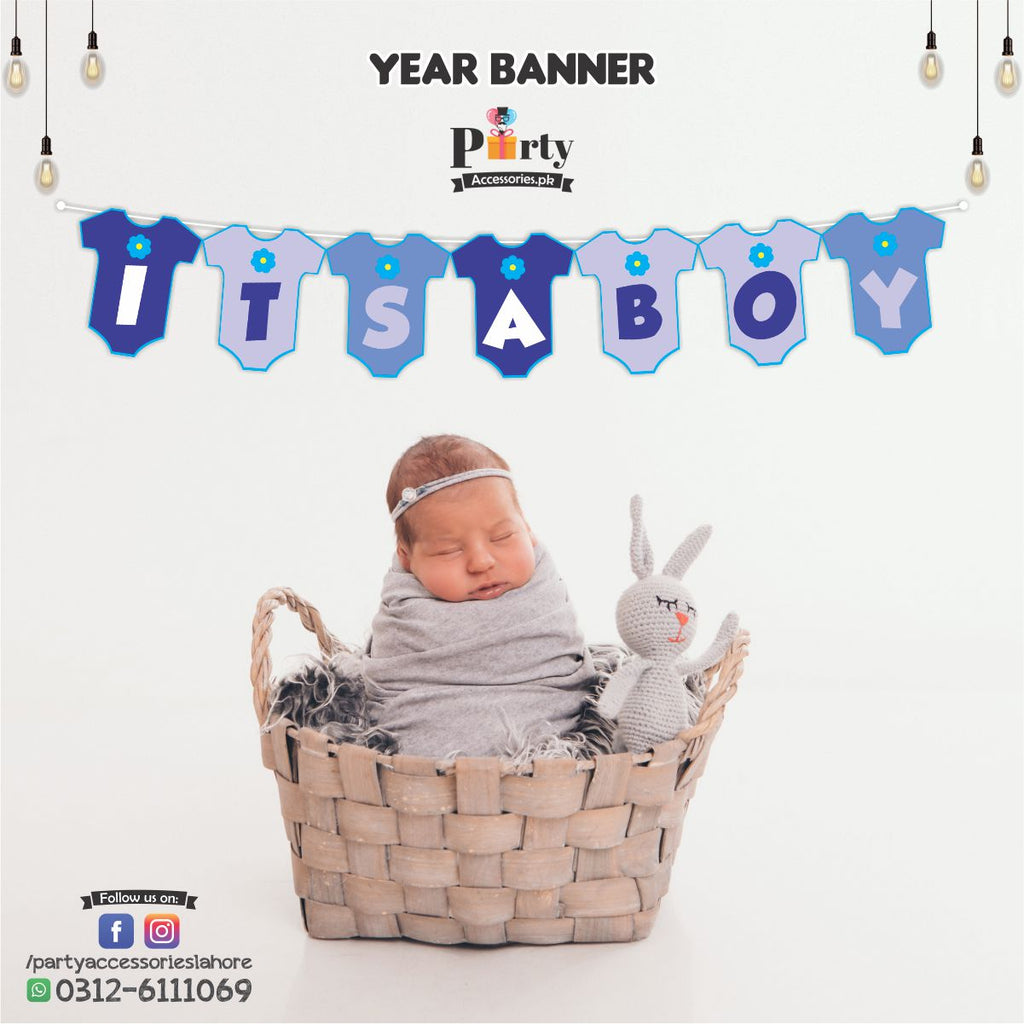 ITS A BOY bunting banner wall decoration for baby shower