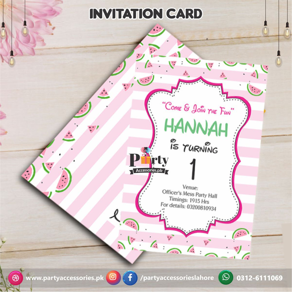  One in a melon Birthday Party Theme Invitation Cards