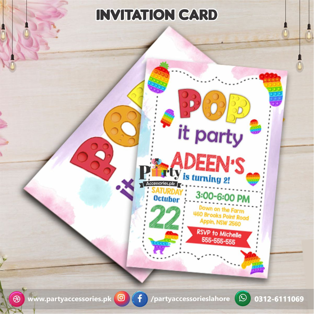Customized Pop It Party theme Party Invitation Cards for birthday parties