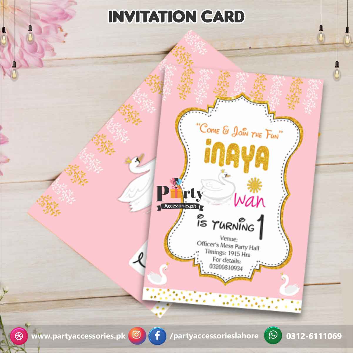 Customized Swan Birthday Party Theme Invitation Cards 