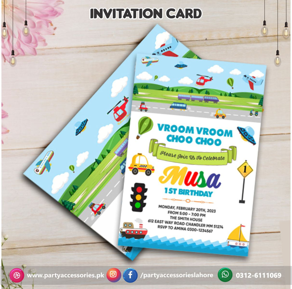 Customized Transport Birthday Party Theme Invitation Cards (6pcs)