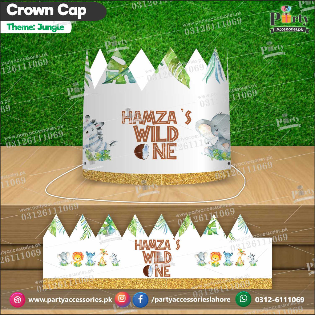Crown Cap in jungle wild one theme customized for the birthday boy / girl