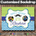 Customized Little Man Theme Birthday Backdrop multi stripes