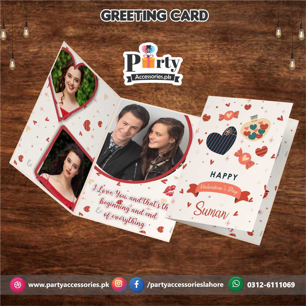 Valentine day Customized Folded Greeting card with your text and images | white