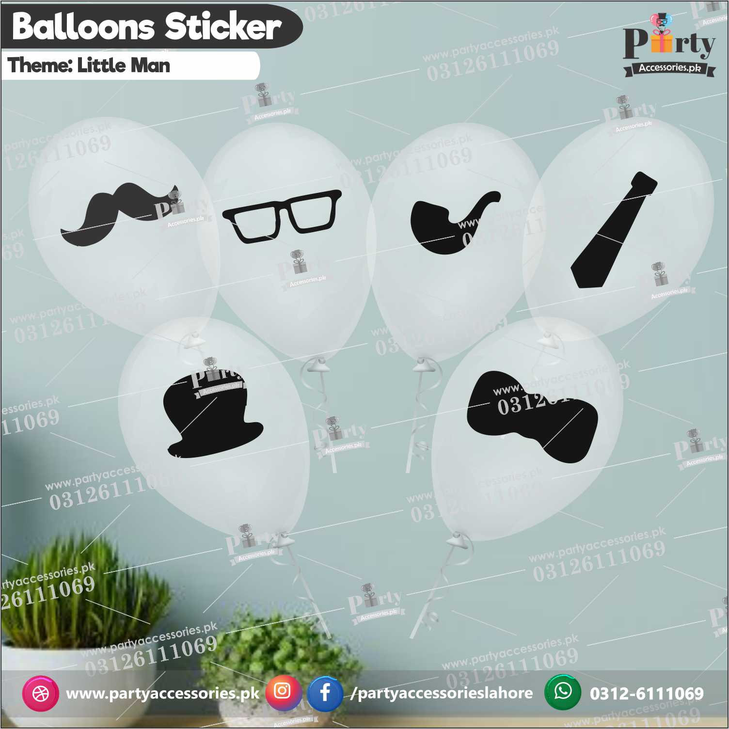 Little Man theme transparent balloons with stickers 