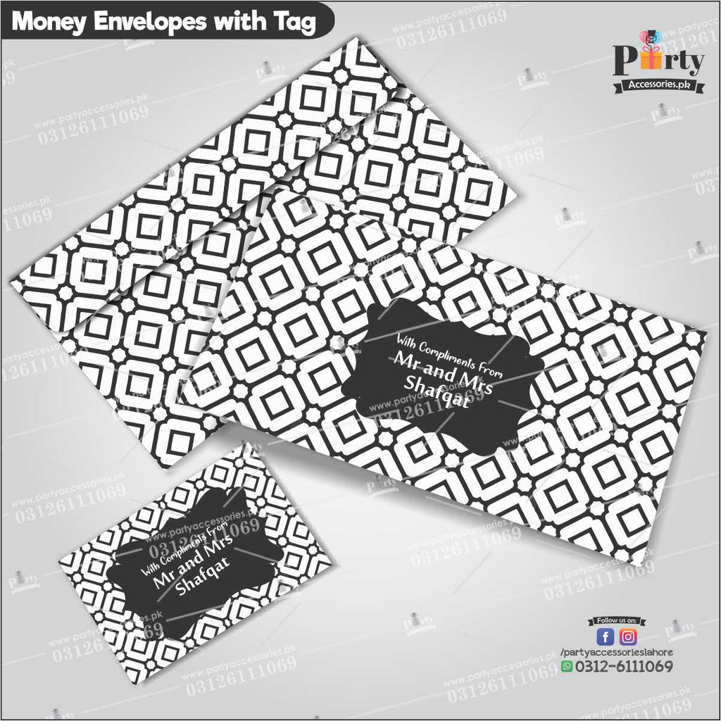 Customized Money Envelopes with gift tags black and white geometrical