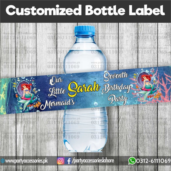 Mermaid theme customized bottle labels for birthday party drink decoration