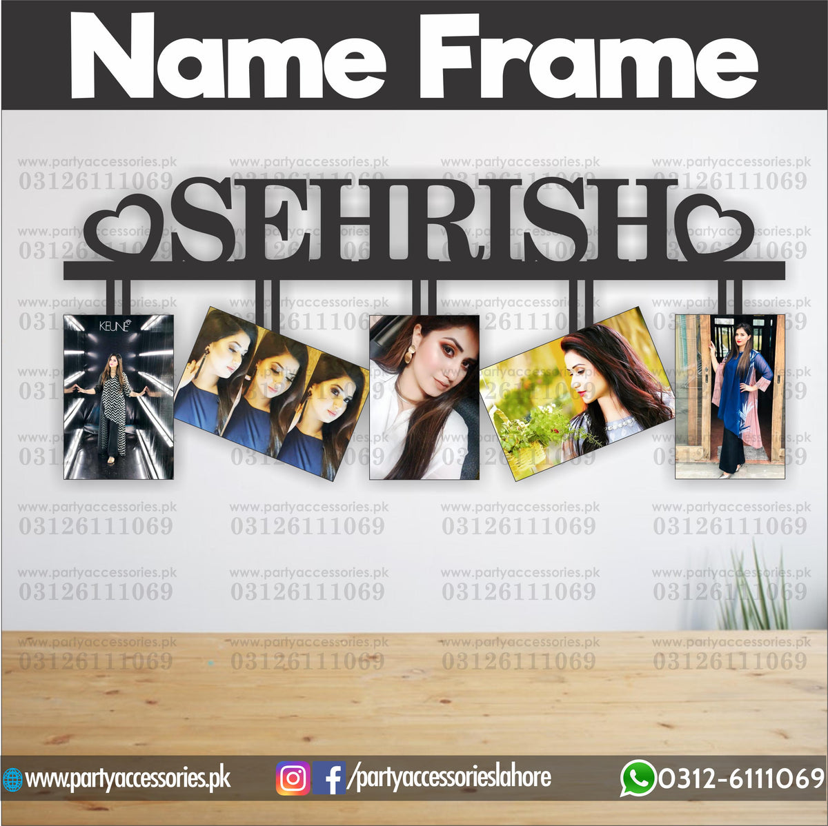 Customized NAME wall frame with 5 images – PartyAccessories.pk
