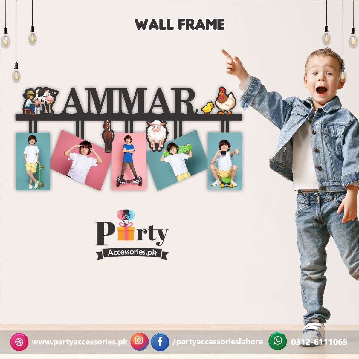 Customized Wall NAME frame in Farm animals theme Birthday Party