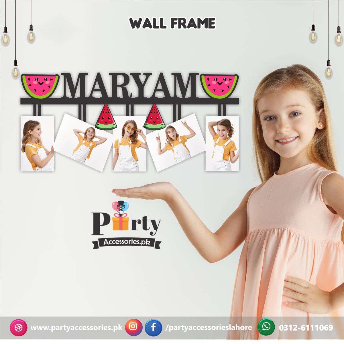 Wall NAME frame in One in a melon theme Birthday Party