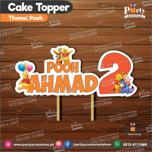 Pooh theme birthday cake topper customized on card