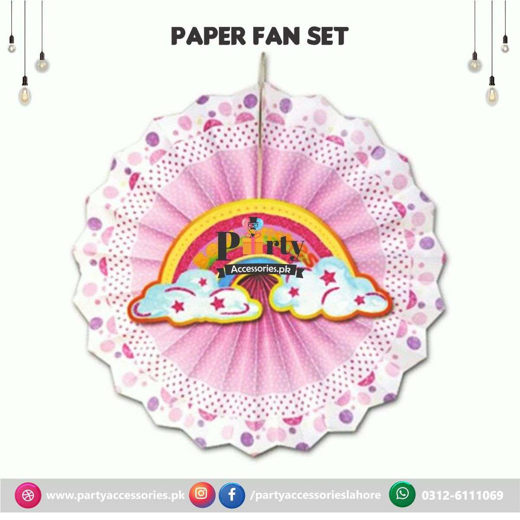 Paper Fan Party decoration set Unicorn themed colored backdrop