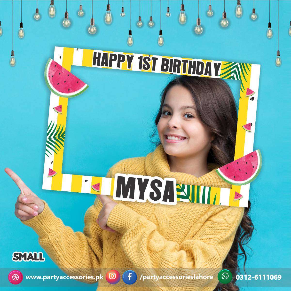 Customized Photo Booth / selfie frame in One in a melon theme birthday party