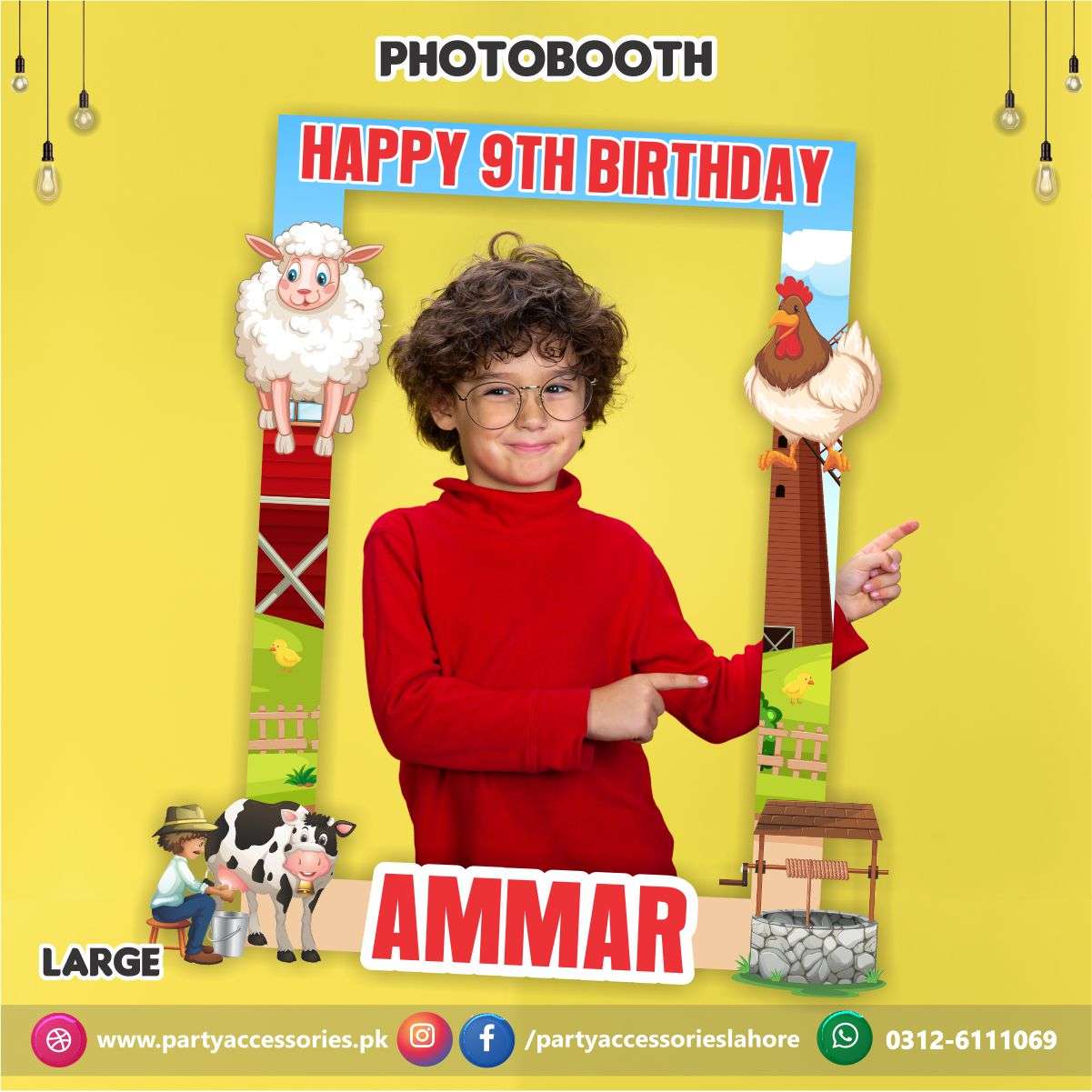 Customized Photo Booth / selfie frame for Farm Animals theme party