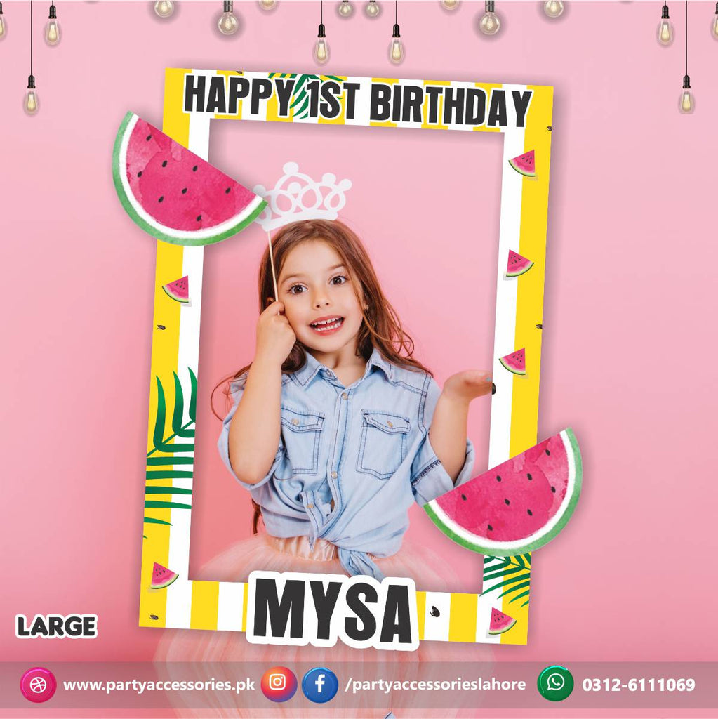 Customized Photo Booth / selfie frame in One in a melon theme birthday party