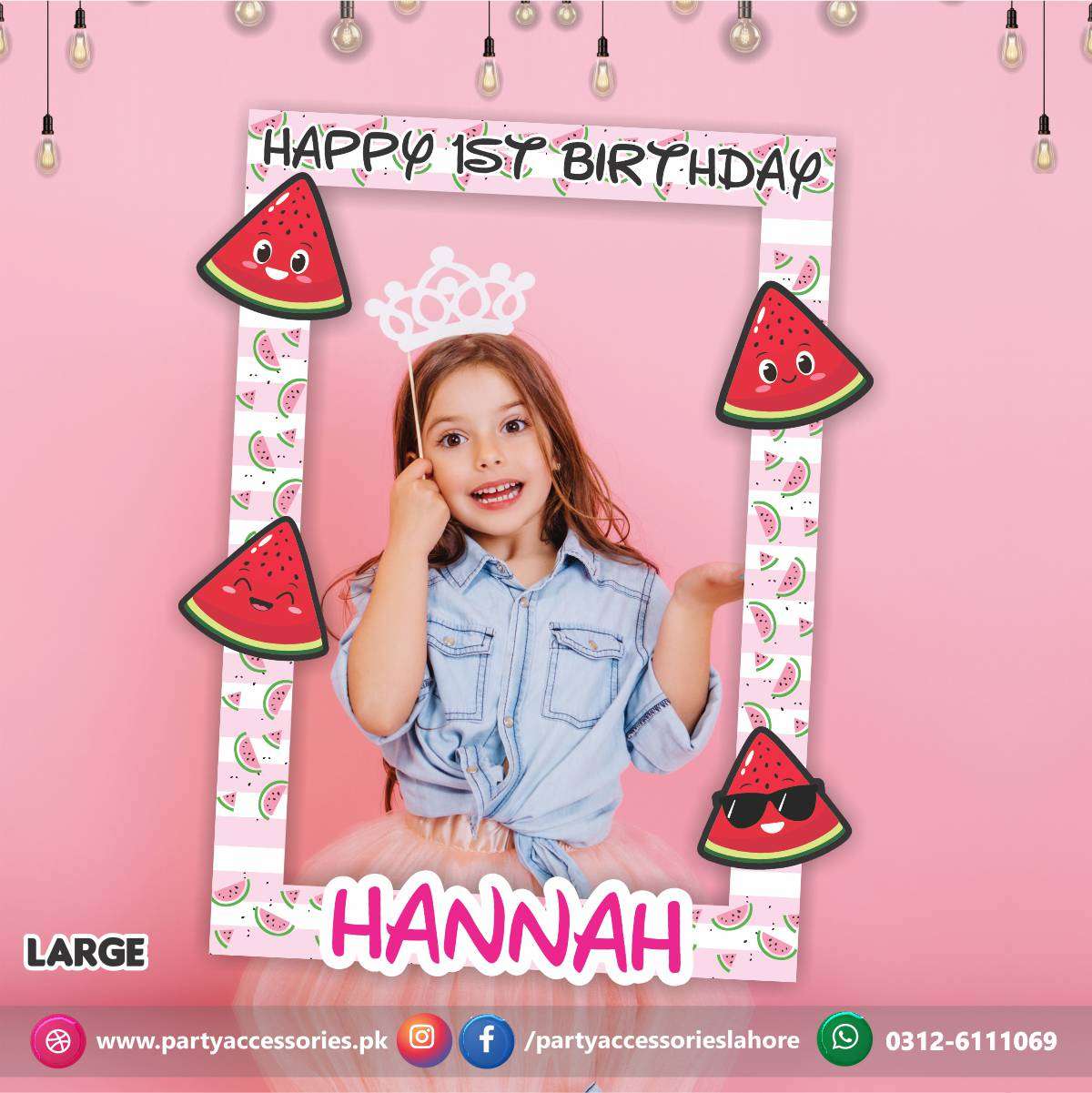 Photo Booth / selfie frame in One in a melon theme birthday party
