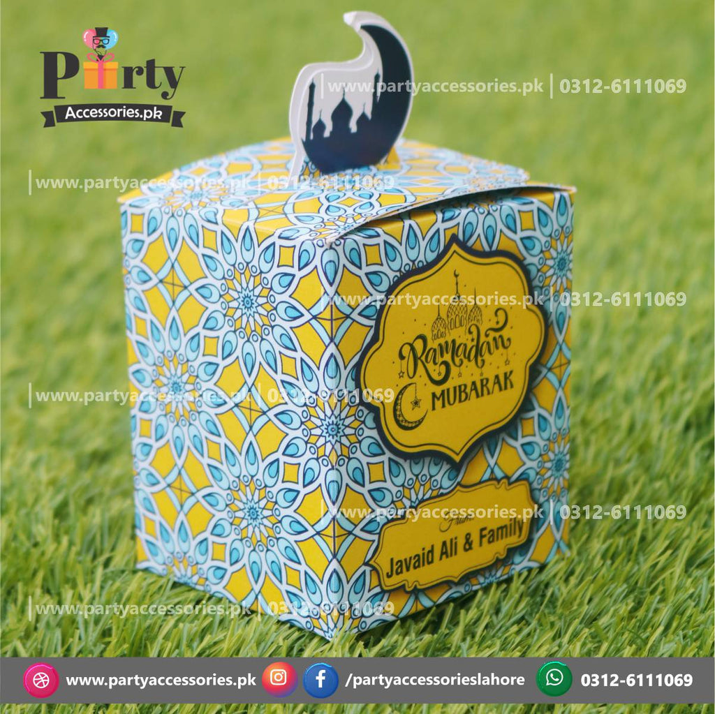 Ramadan Mubarak Goody / Favor Boxes customized with your names in Blue