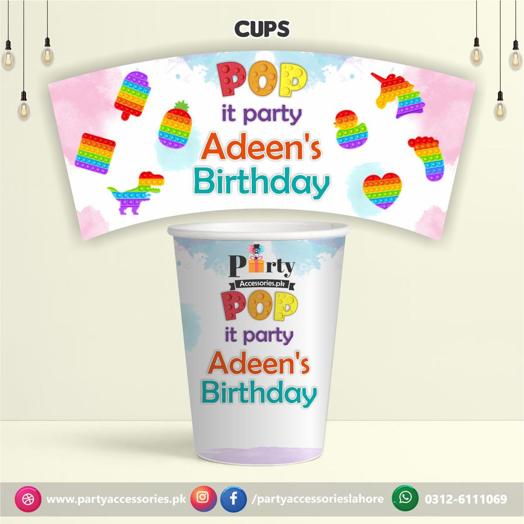 Customized disposable Paper CUPS for Pop It Party theme party