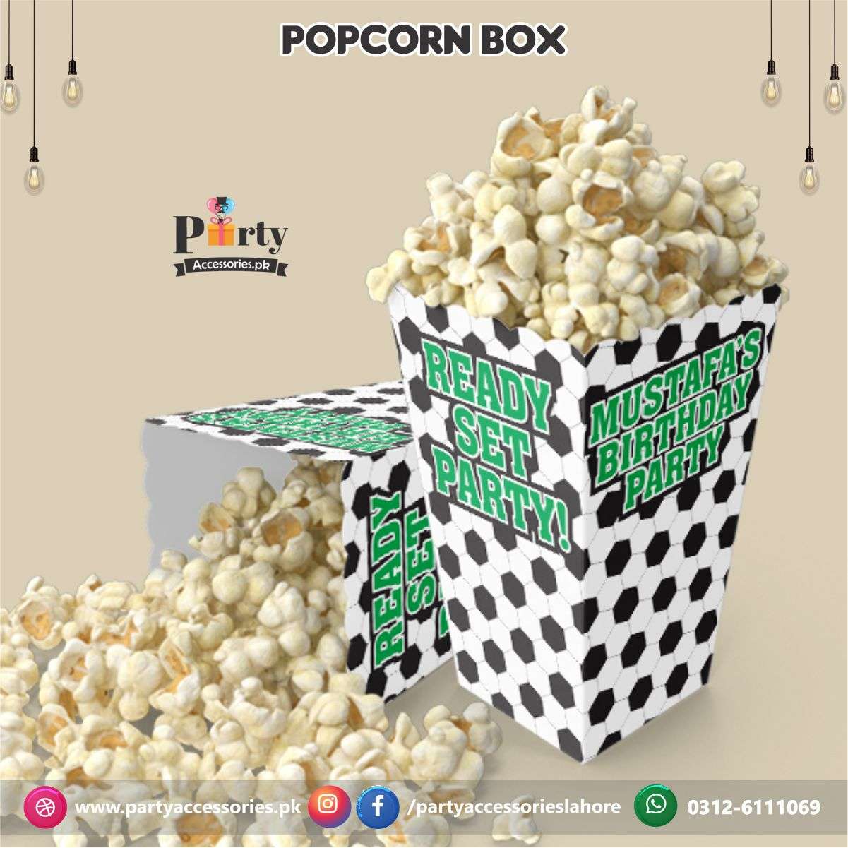 Football Birthday Party theme Customized Popcorn boxes