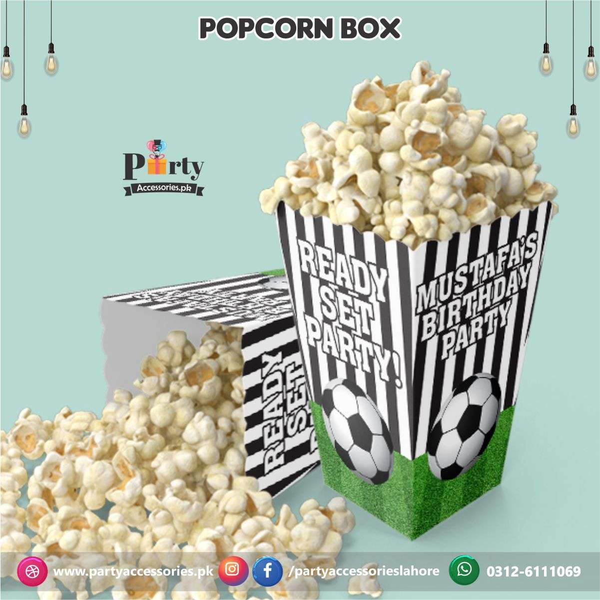 Football Birthday Party theme Customized Popcorn boxes