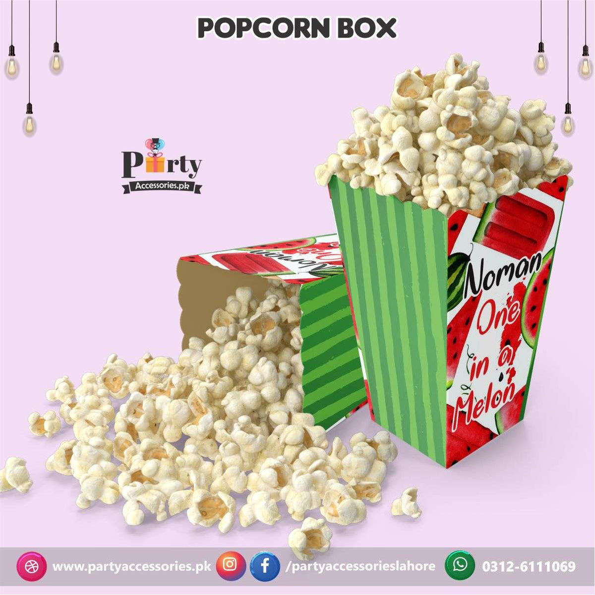 One in a melon Birthday Party theme Customized Popcorn boxes
