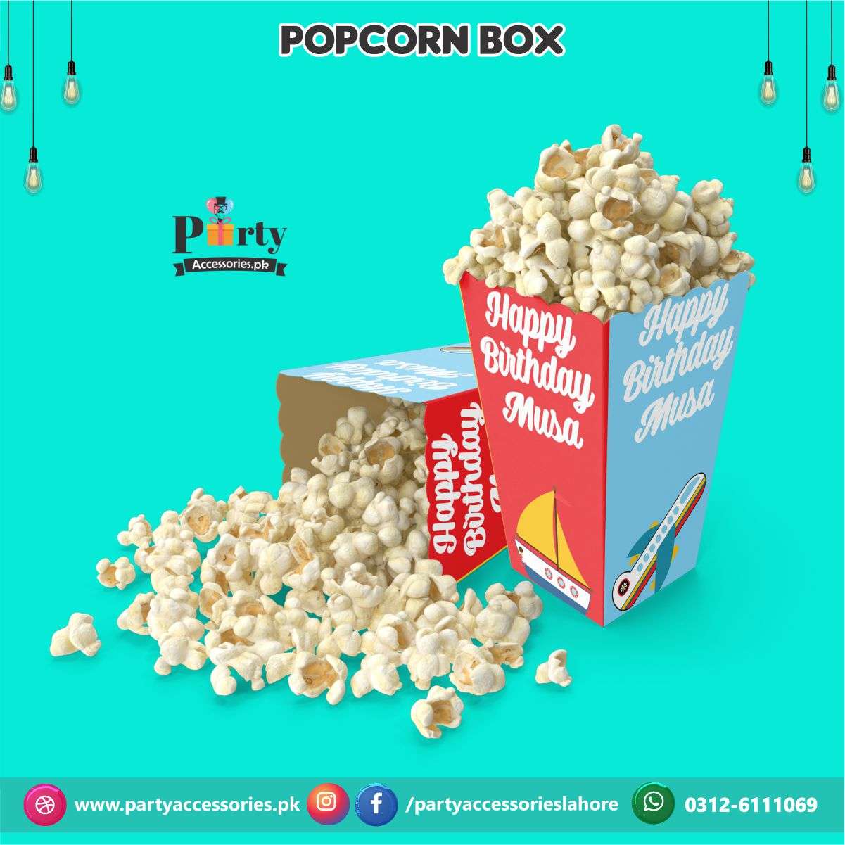 Transport Birthday Party Theme Customized Popcorn Boxes