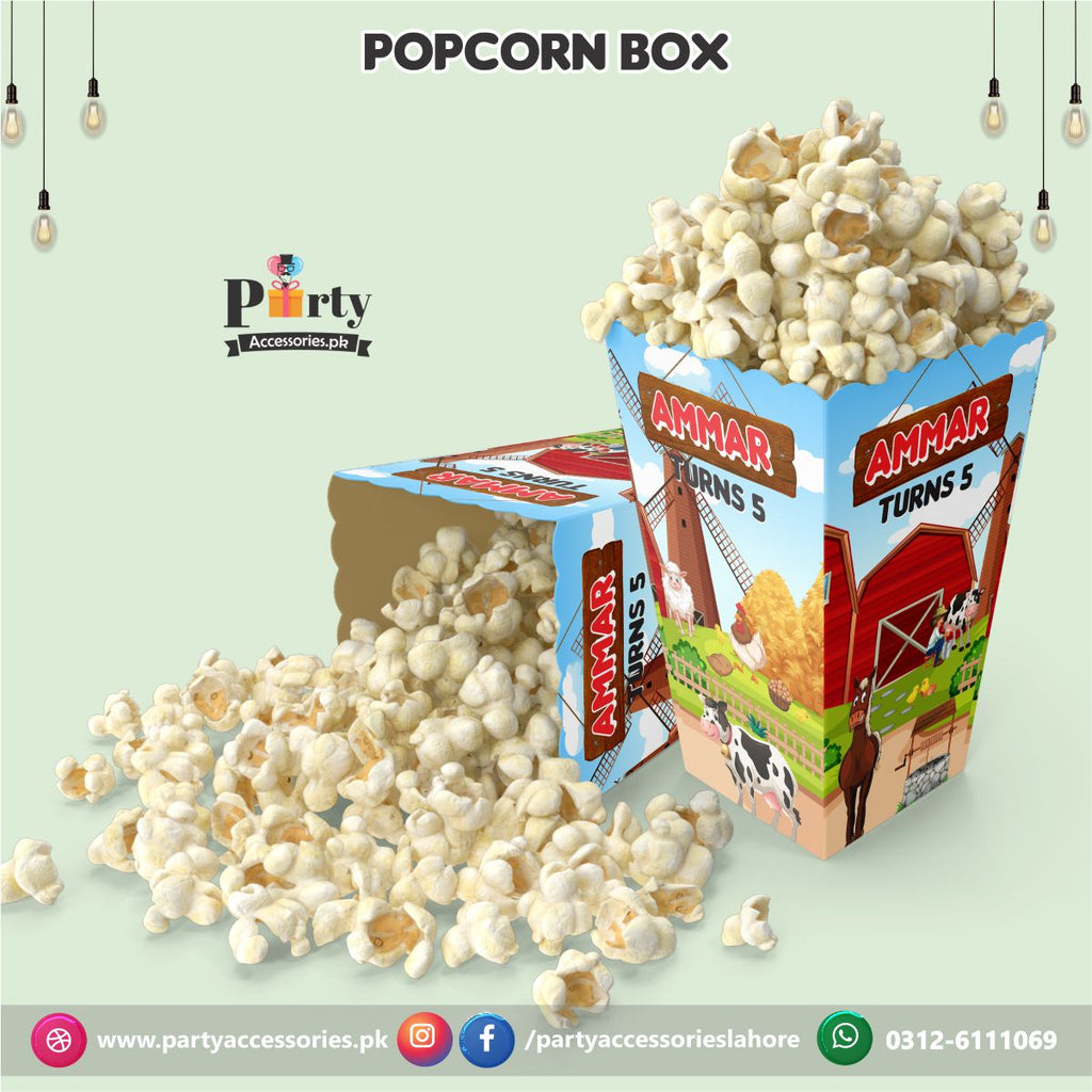 Customized Popcorn boxes for Farm animals themed birthday party