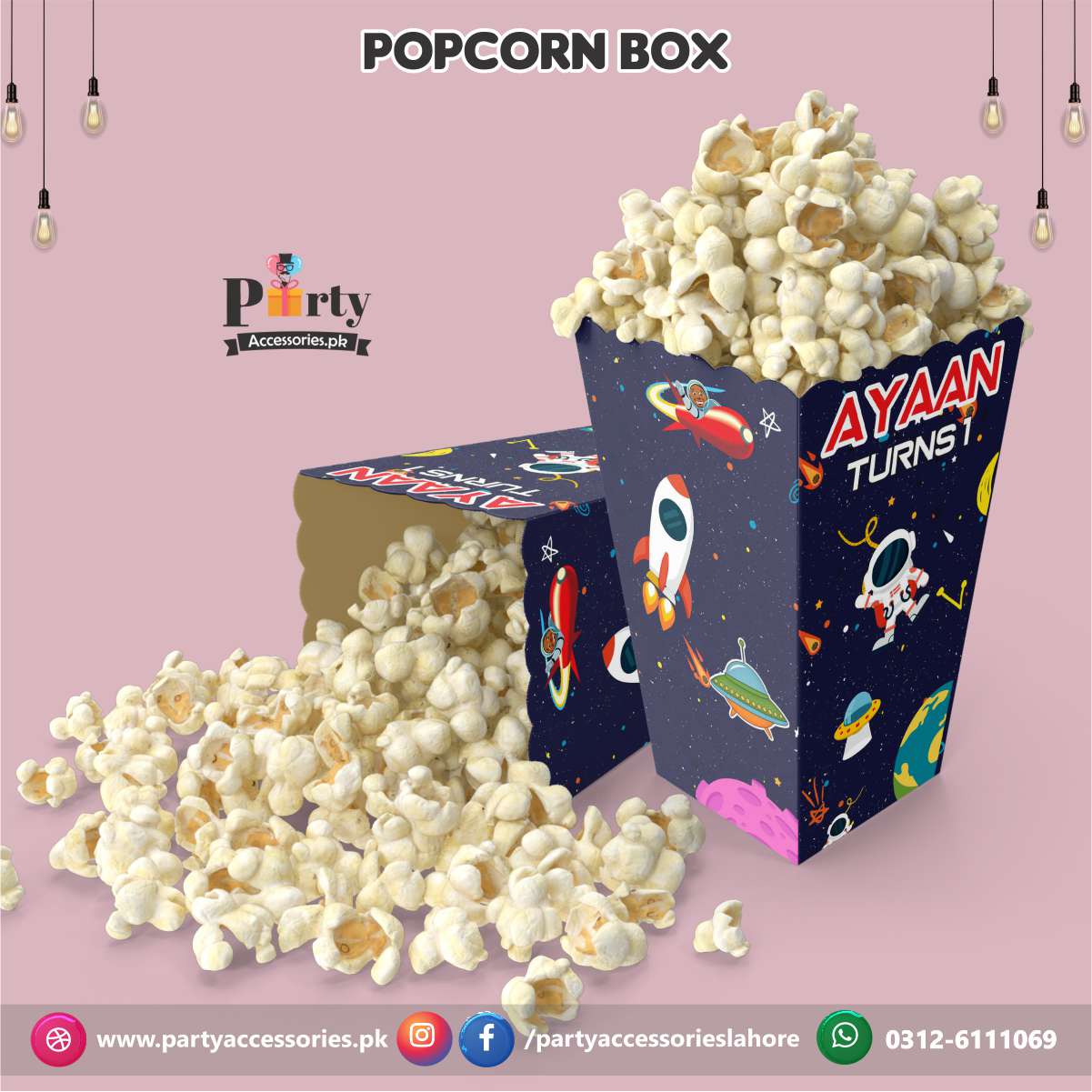 Outerspace Birthday Party theme Customized Popcorn boxes