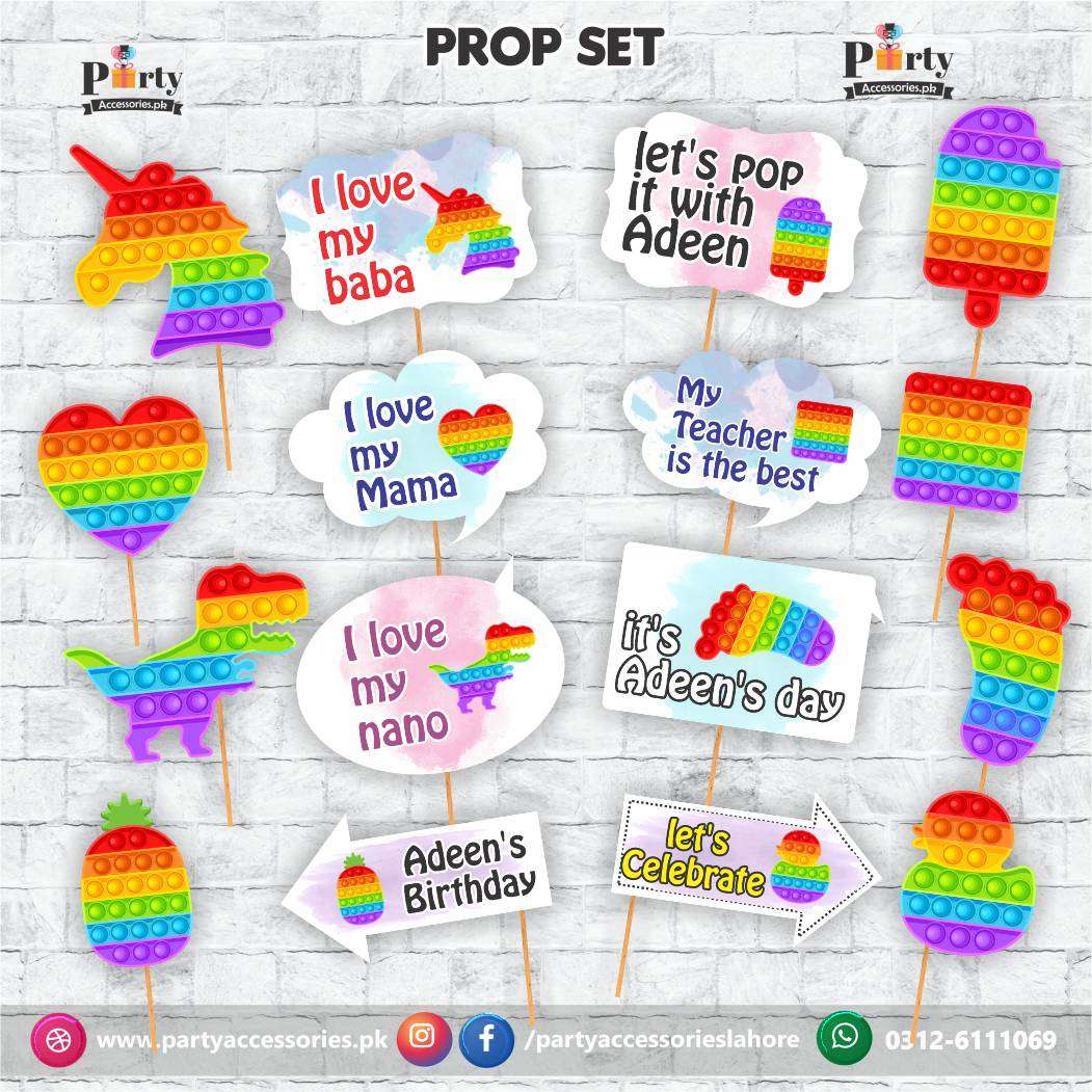 Customized props set for Pop It Party theme birthday party