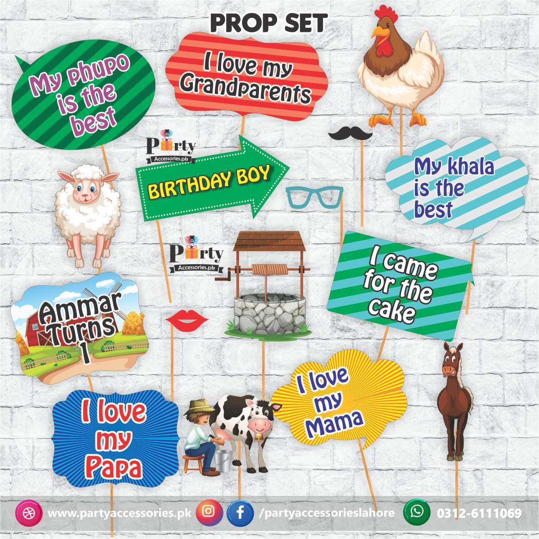Photo props set for Farm animals Theme Birthday party