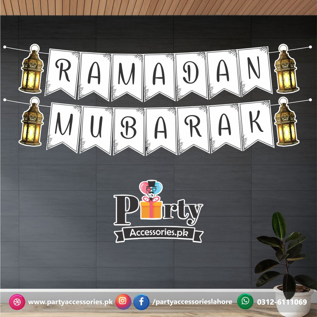 Ramadan Mubarak Wall decoration bunting banner in elegant white theme