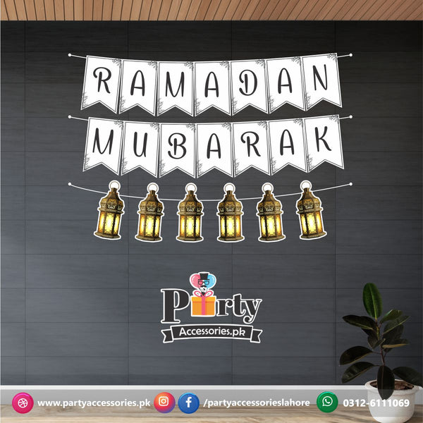 Ramadan Mubarak Wall decoration bunting banner in elegant white theme