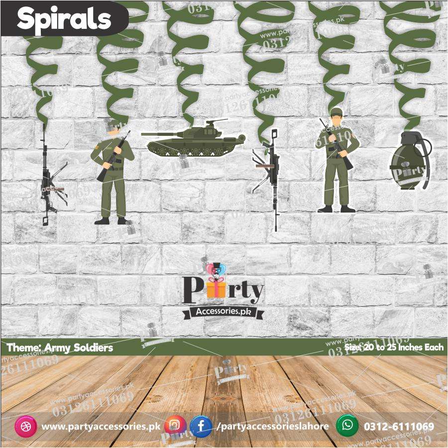 Spiral Hanging swirls in Army theme birthday party decorations 