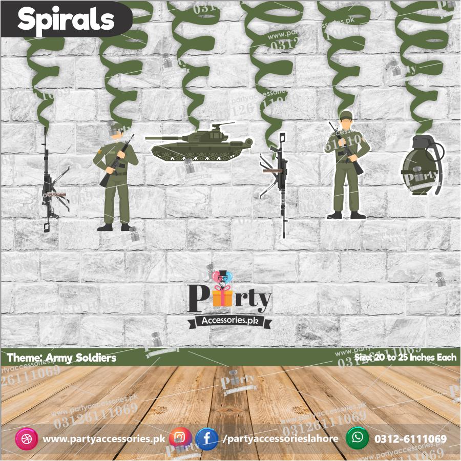 Spiral Hanging swirls in Army theme birthday party decorations 