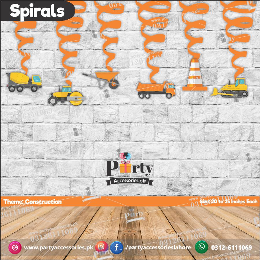Spiral Hanging swirls in  Construction theme birthday party decorations