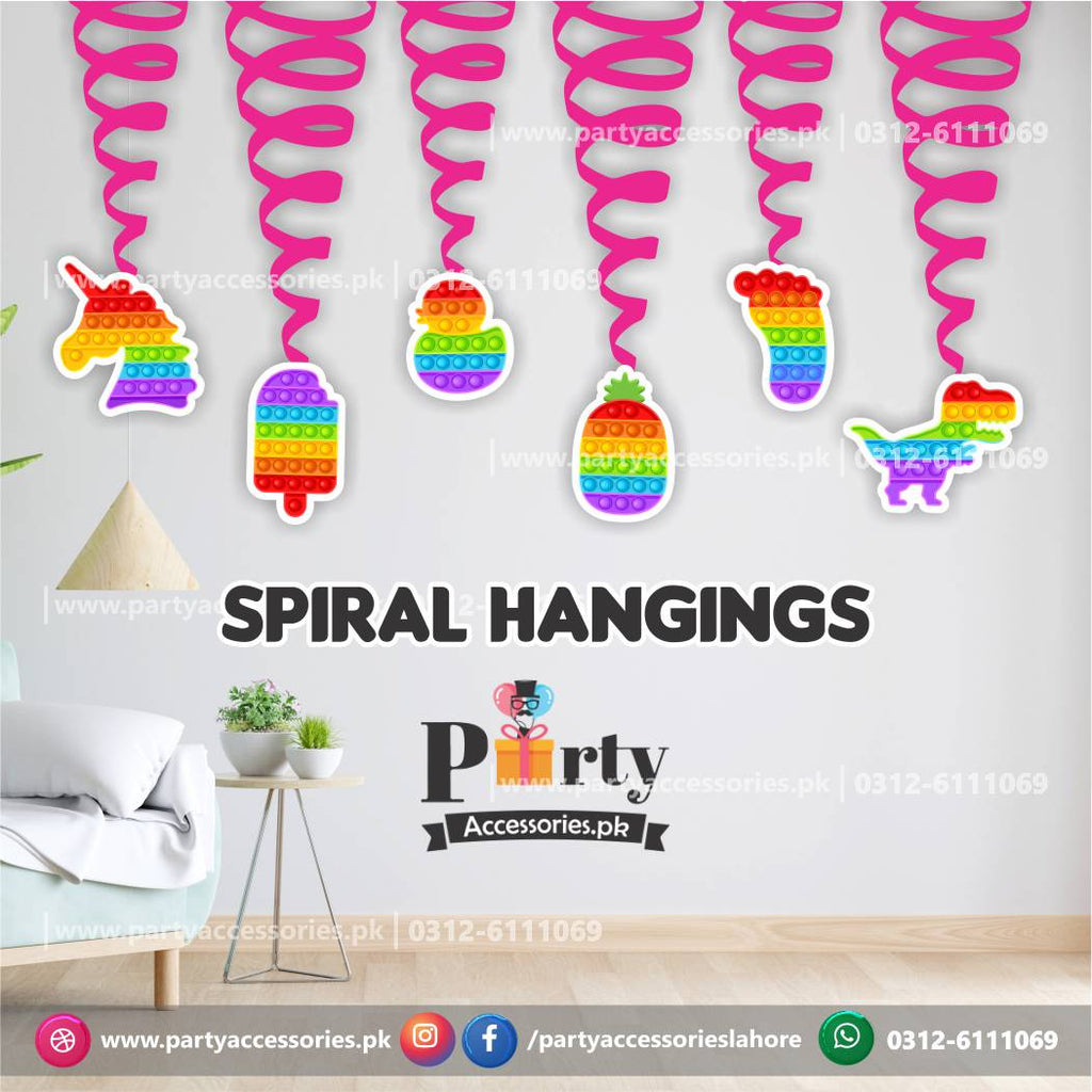 Spiral Hanging swirls in Pop It Party theme birthday party decorations