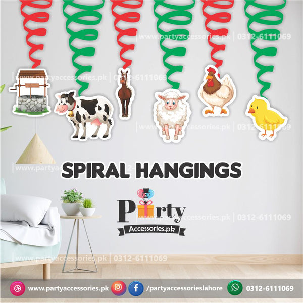 Spiral Hanging swirls in Farm animals theme birthday party decorations