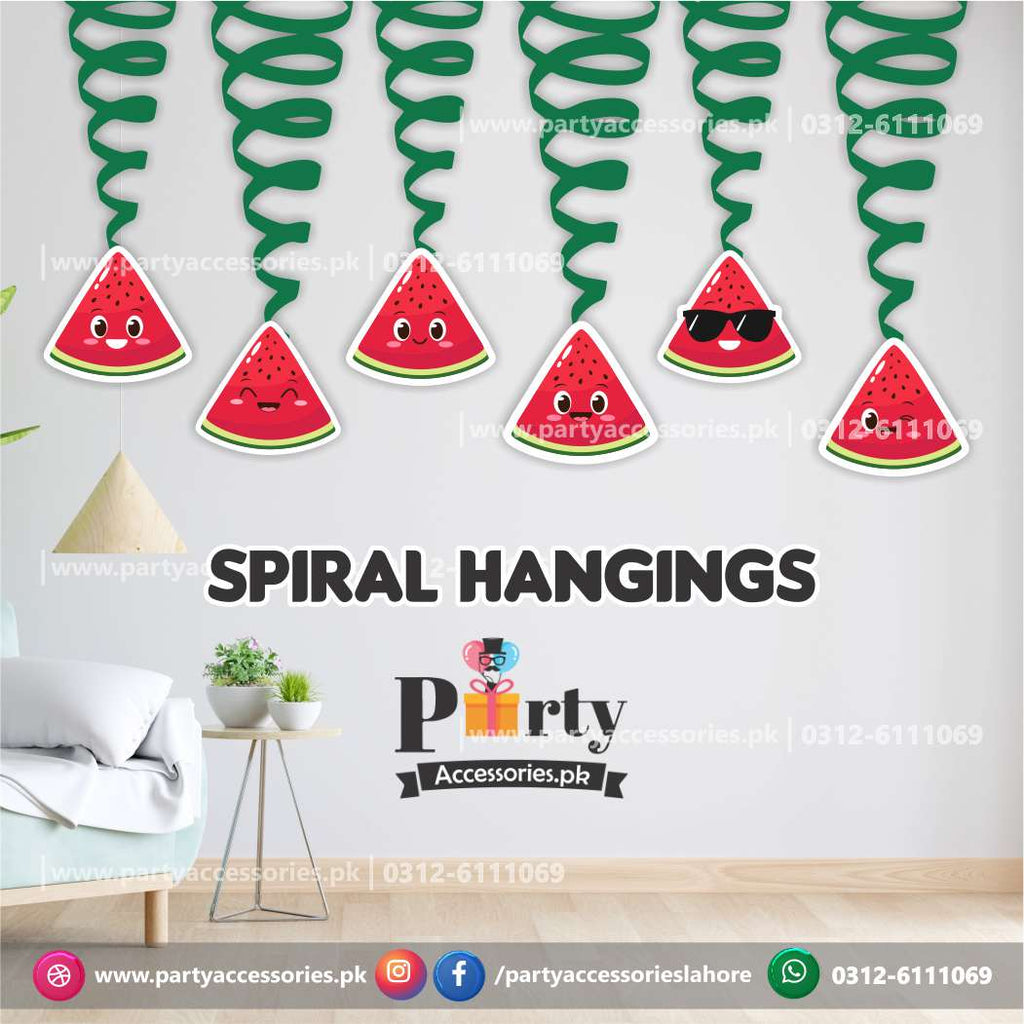 Spiral Hanging swirls in One in a melon theme birthday party decorations 