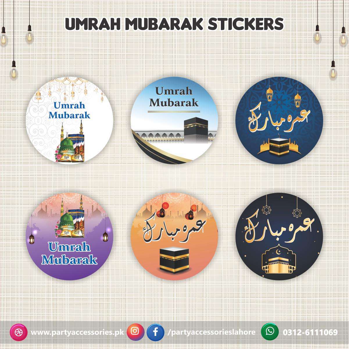 Umrah Mubarak stickers round in mix designs 