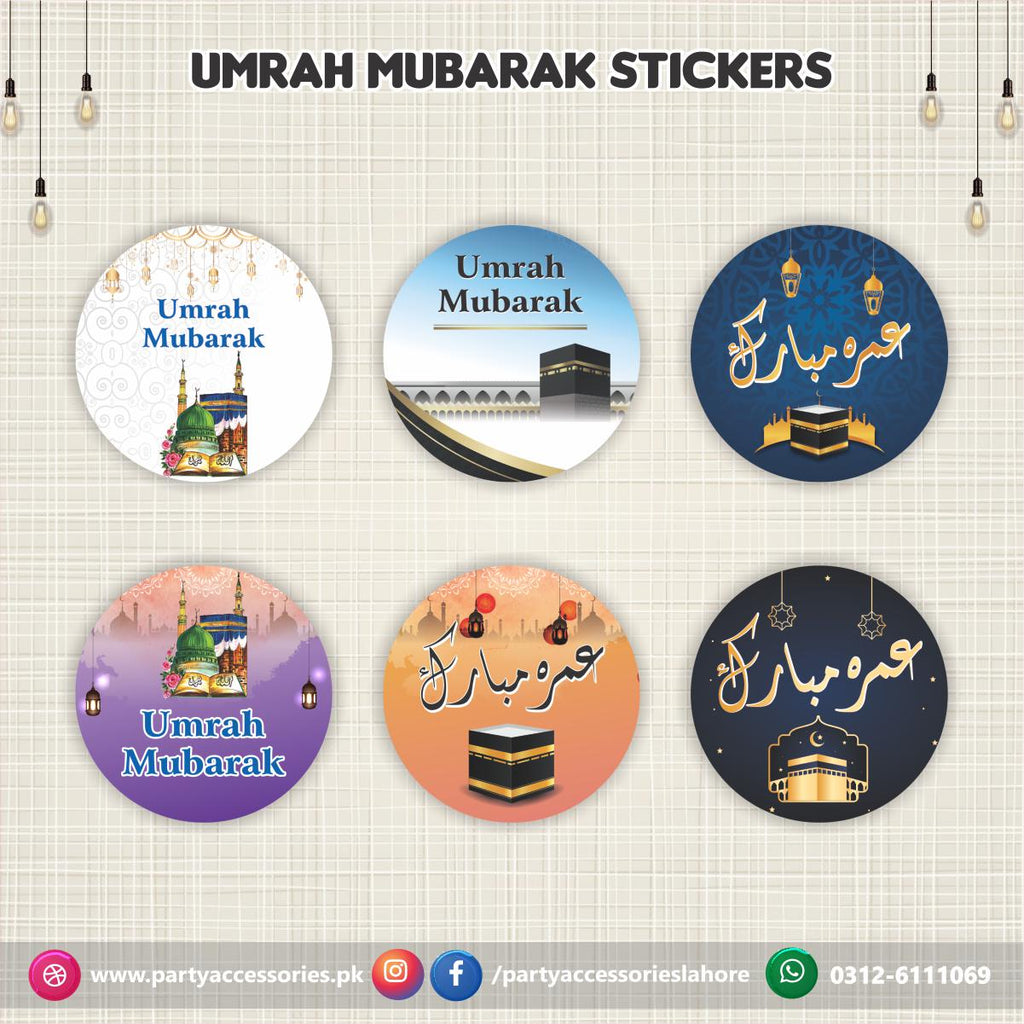 Umrah Mubarak stickers round in mix designs 