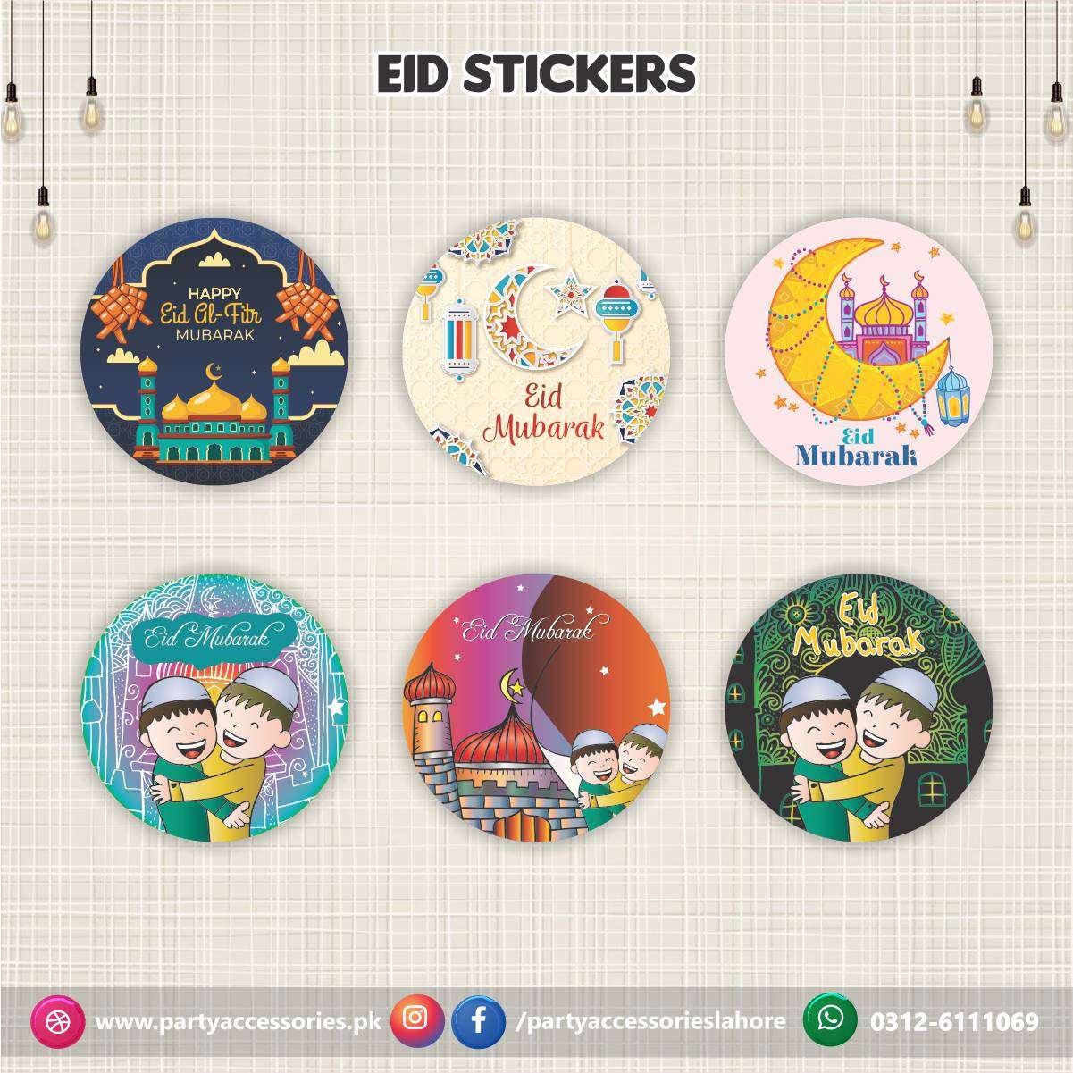 Eid Mubarak stickers round in mix designs 