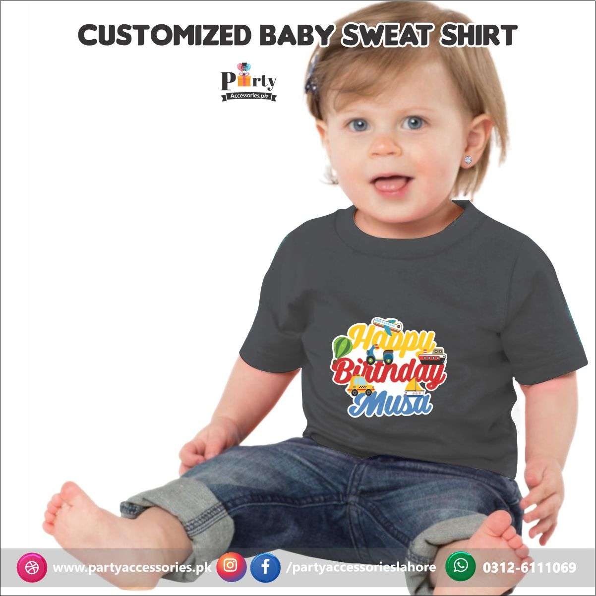 Transport Theme Customized Birthday Sweet Shirt in Black