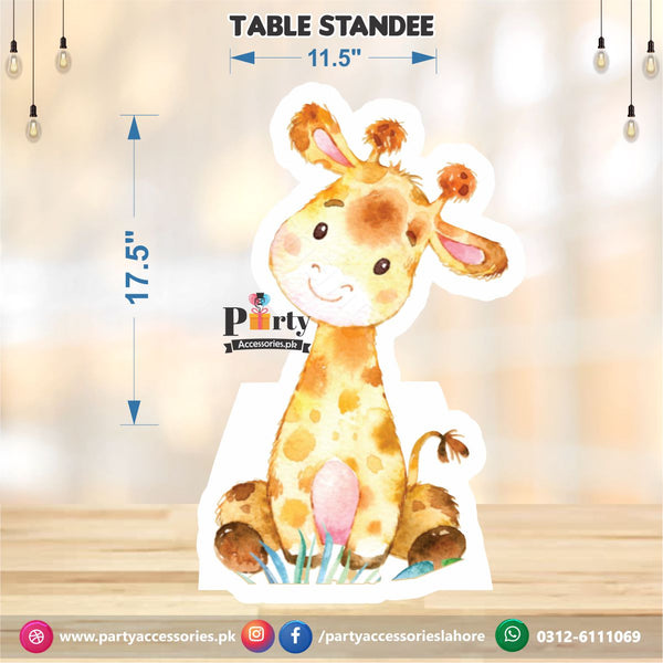 Wild One Theme Birthday Party Table Standing Character Cutouts in Baby Giraffe Shape