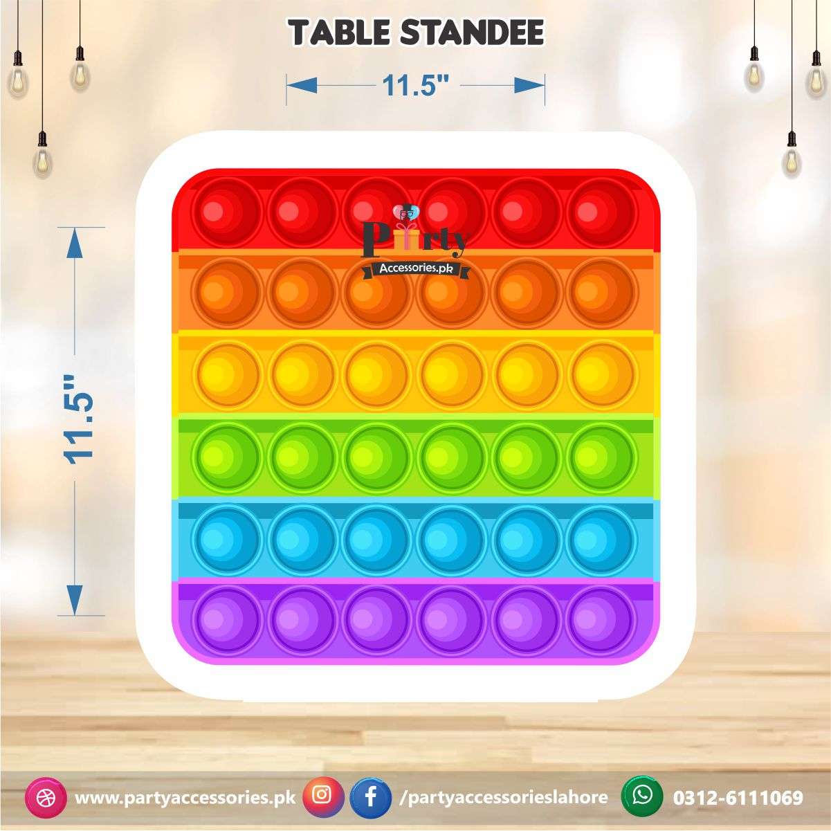 Pop It Party theme Table standee in Square Shape cutouts