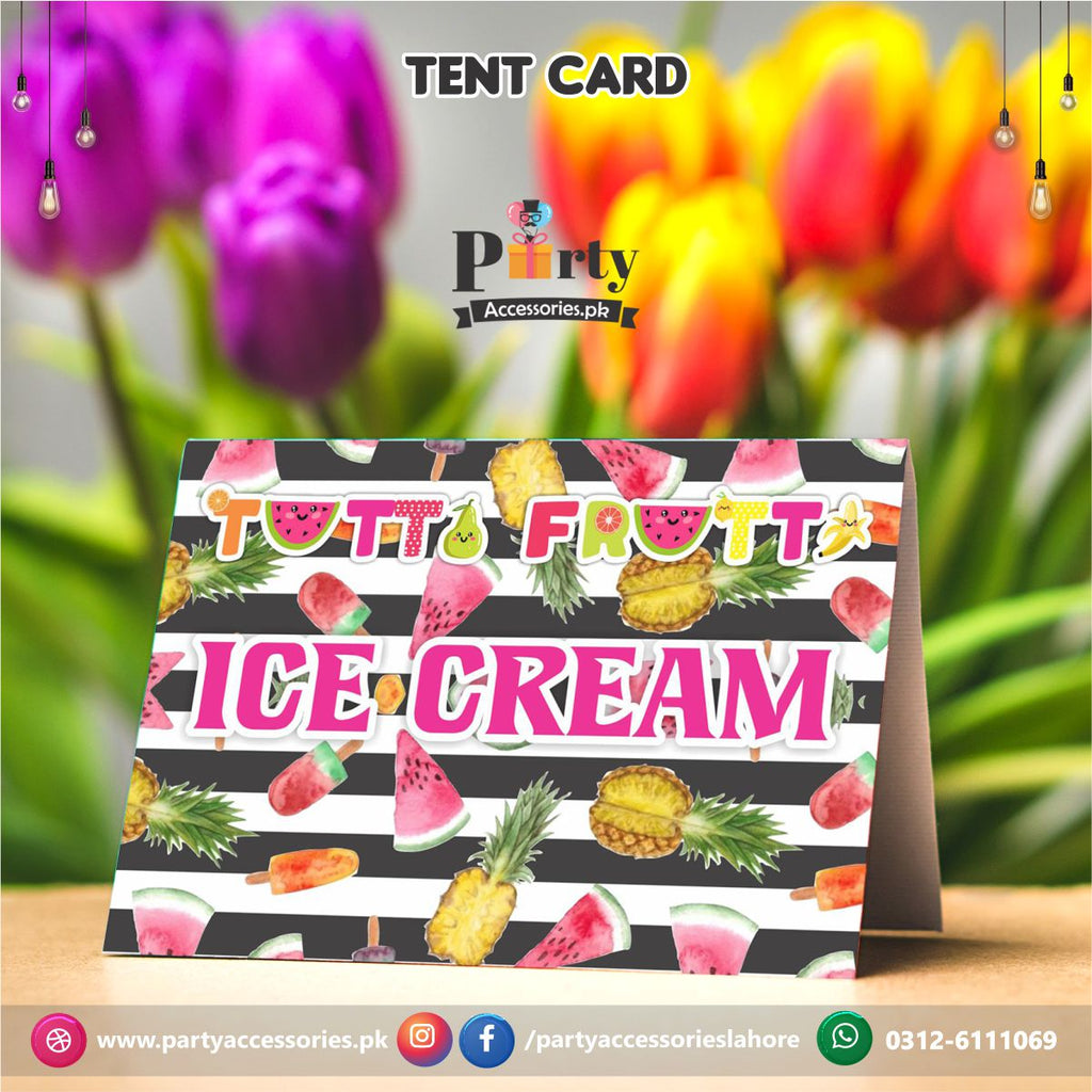 Customized Tutti Fruiti theme birthday Party Table Tent cards