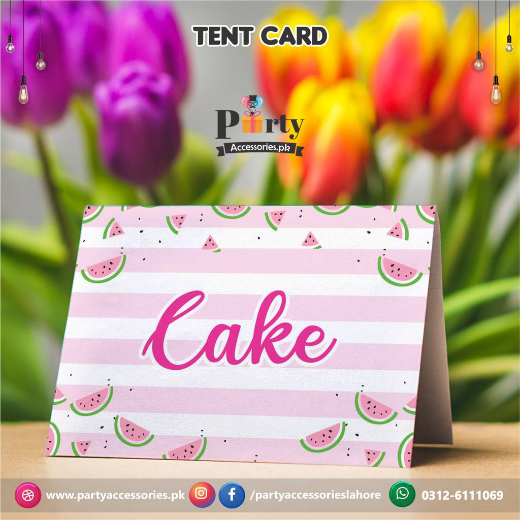 One in a melon theme birthday Party Table Tent cards