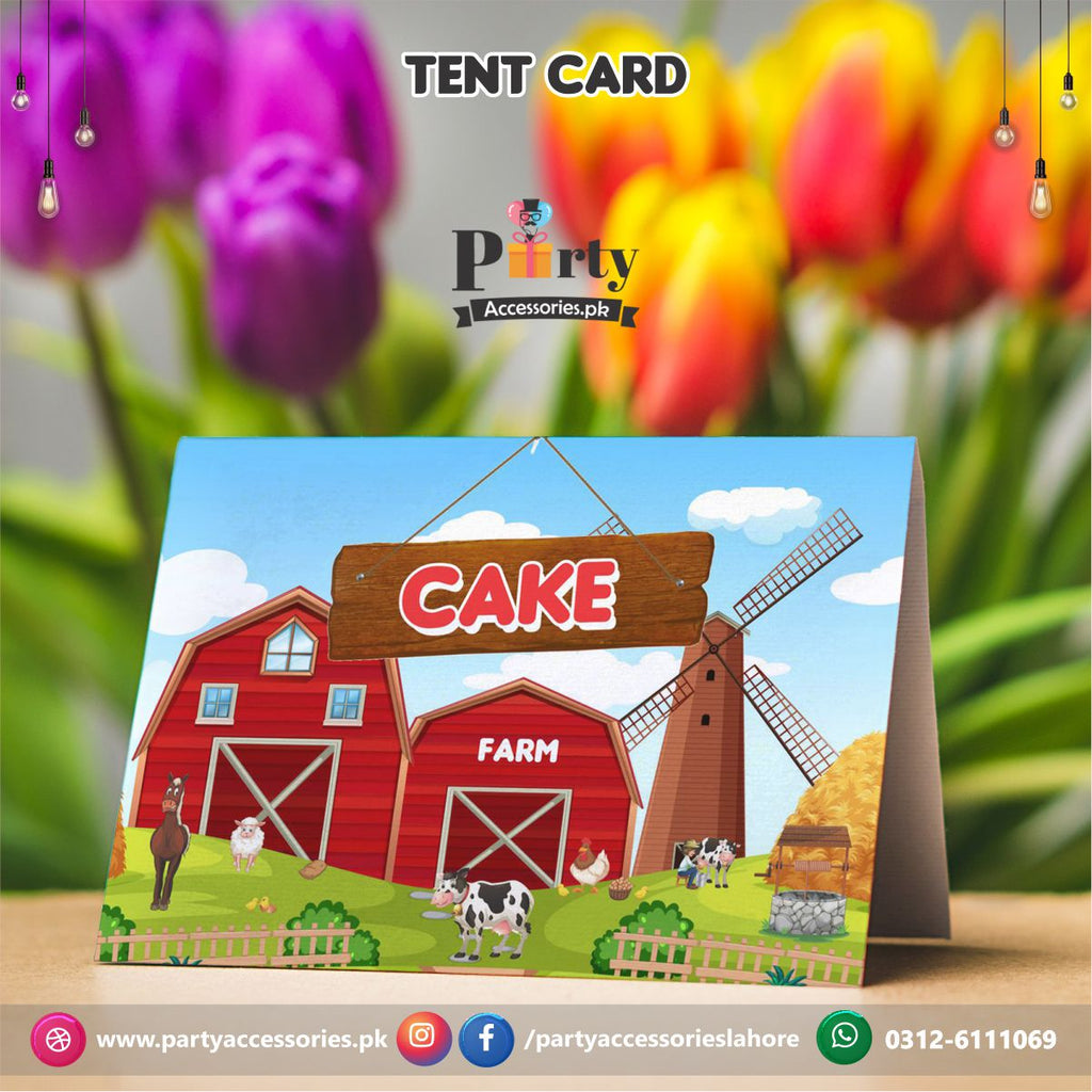 Farm animals theme birthday Party Table Tent cards
