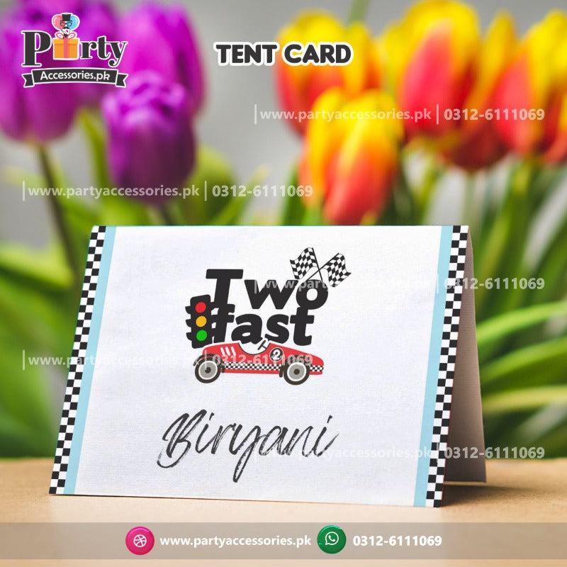 Two Fast theme birthday Table Tent cards