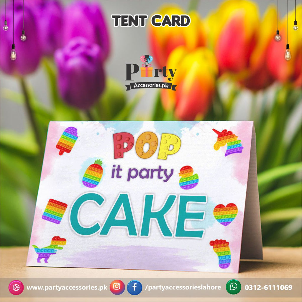 Customized Pop It Party theme birthday Party Table Tent cards